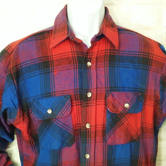 Vintage 80s Field & Stream Plaid Shacket Flannel Over-Shirt Chore Jacket Men-L - Picture 2 of 11